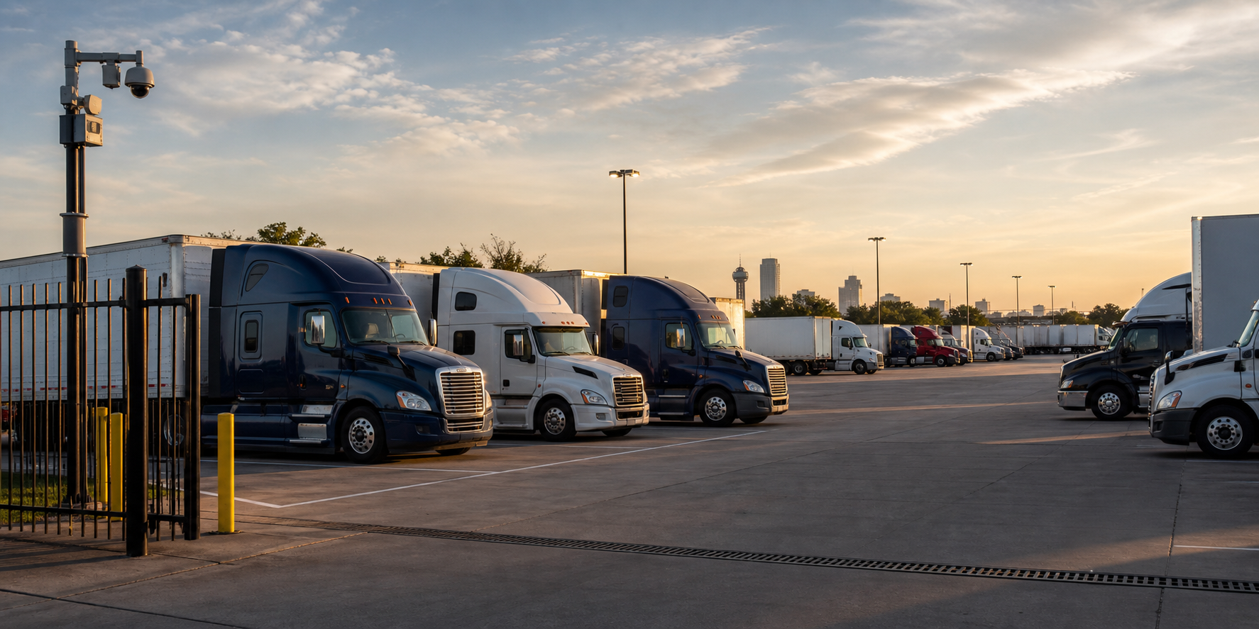 Secure commercial vehicle parking yard with fencing